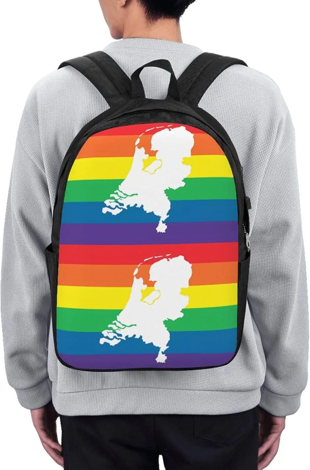 Netherlands Holland LGBT Pride Flag Travel Backpack 17-Inch Laptop Backpacks Business Rucksack Casual Sport Daypack with USB Charging Port Carry-on Bag for Camping Biking