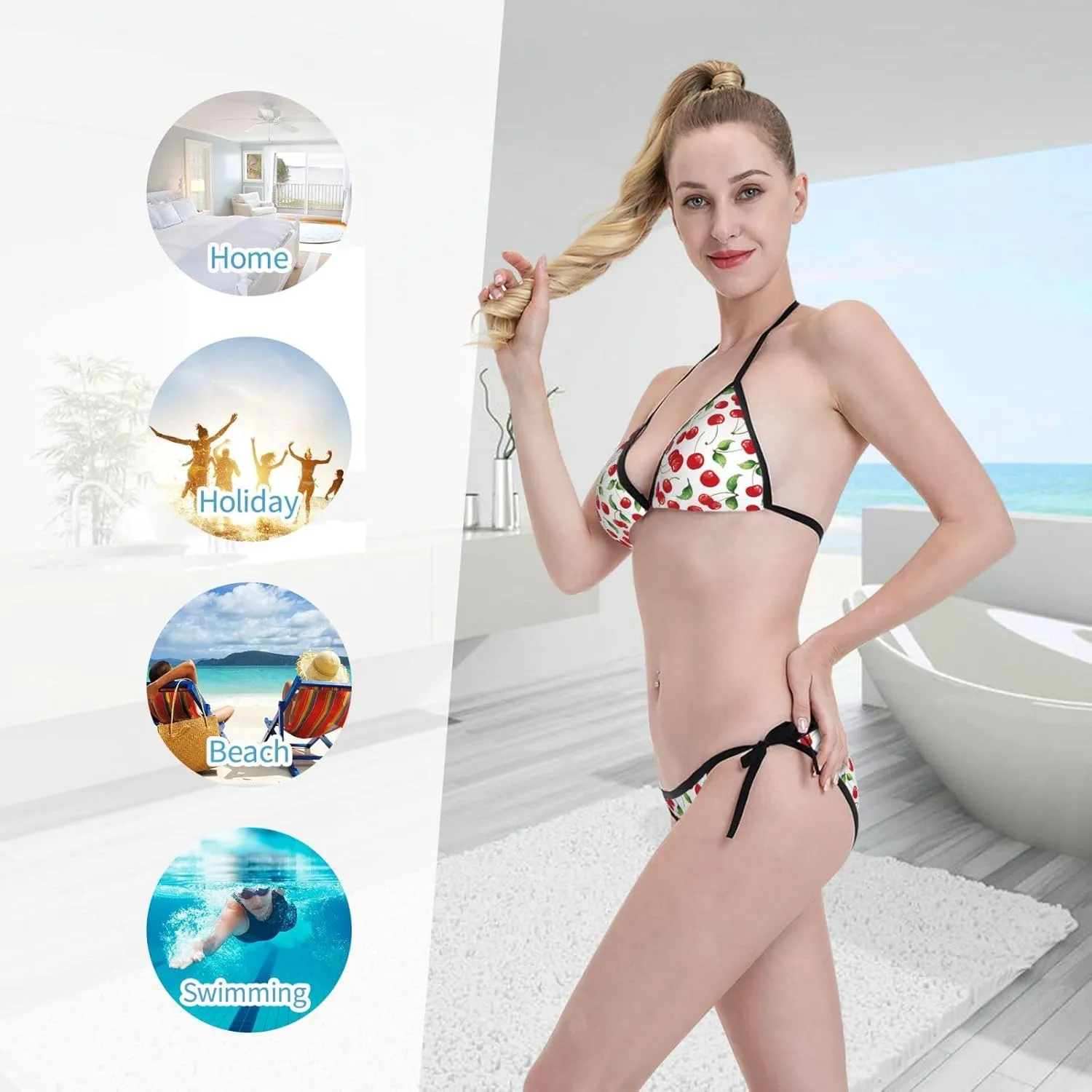 New Sexy Two Pieces Bikini Sets for Women Triangle Top & Thong String Tie-Up Swimsuit