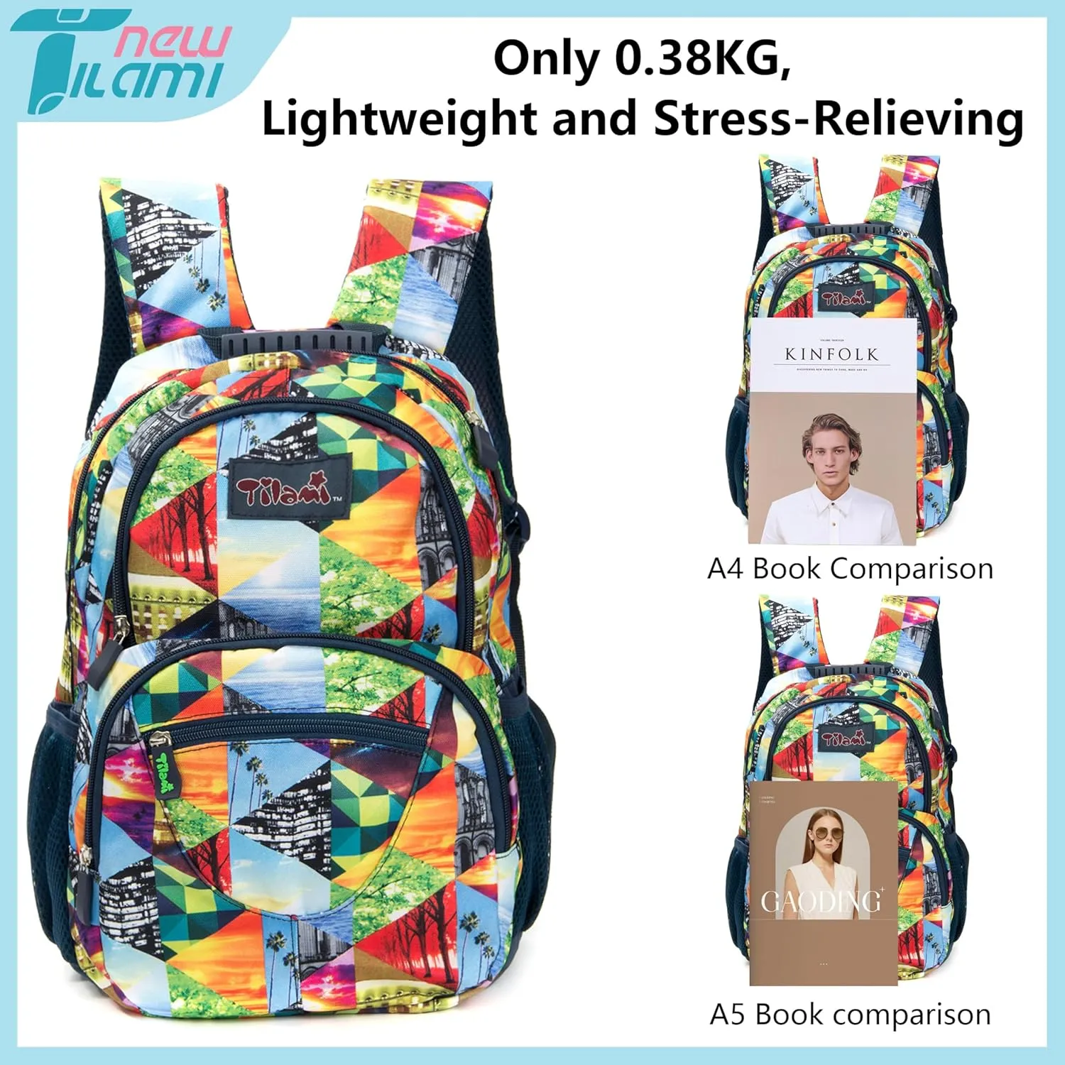 NEW TILAMI 14 Inch kid Toddler Backpack Boys Girls School Bag Kindergarten Elementary Cute Backpacks, Colored Squares