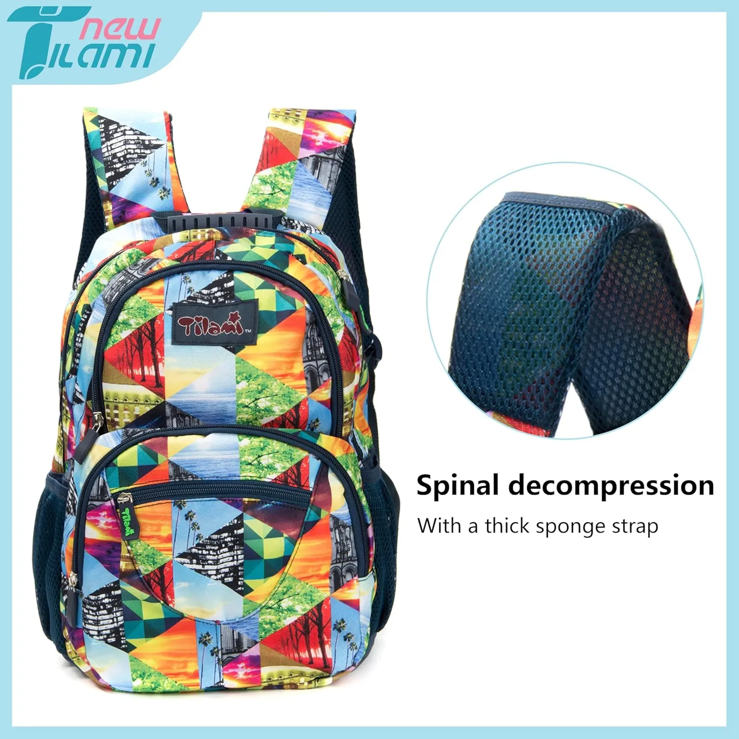 NEW TILAMI 14 Inch kid Toddler Backpack Boys Girls School Bag Kindergarten Elementary Cute Backpacks, Colored Squares