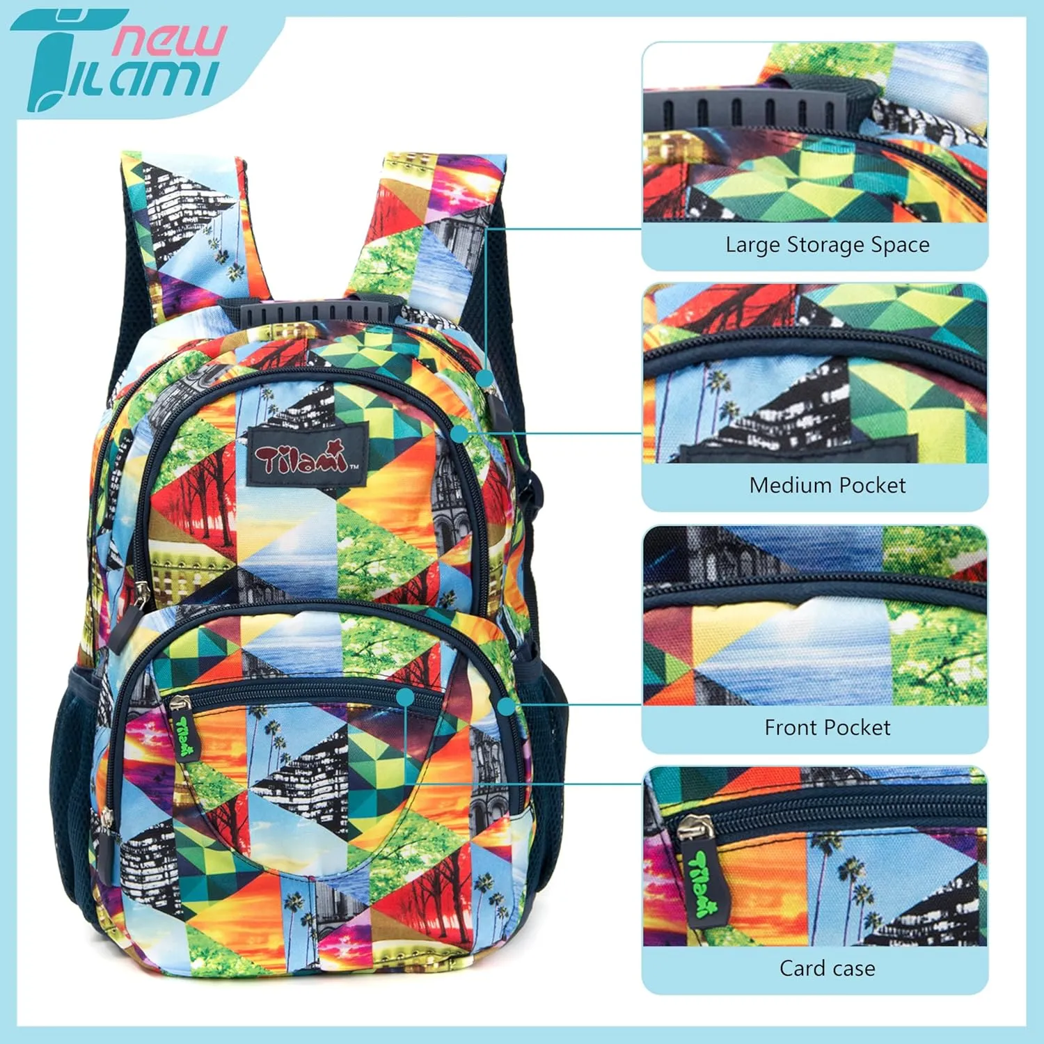 NEW TILAMI 14 Inch kid Toddler Backpack Boys Girls School Bag Kindergarten Elementary Cute Backpacks, Colored Squares
