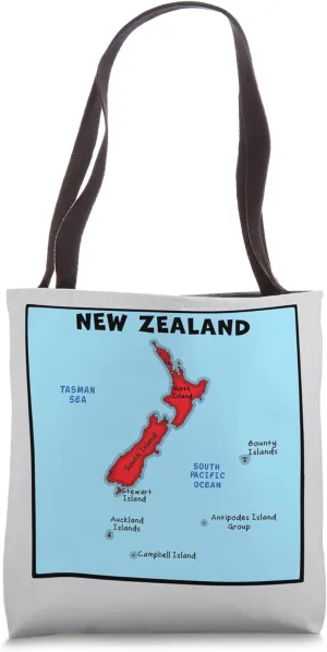 New Zealand Archipelago with the main islands, border seas Tote Bag