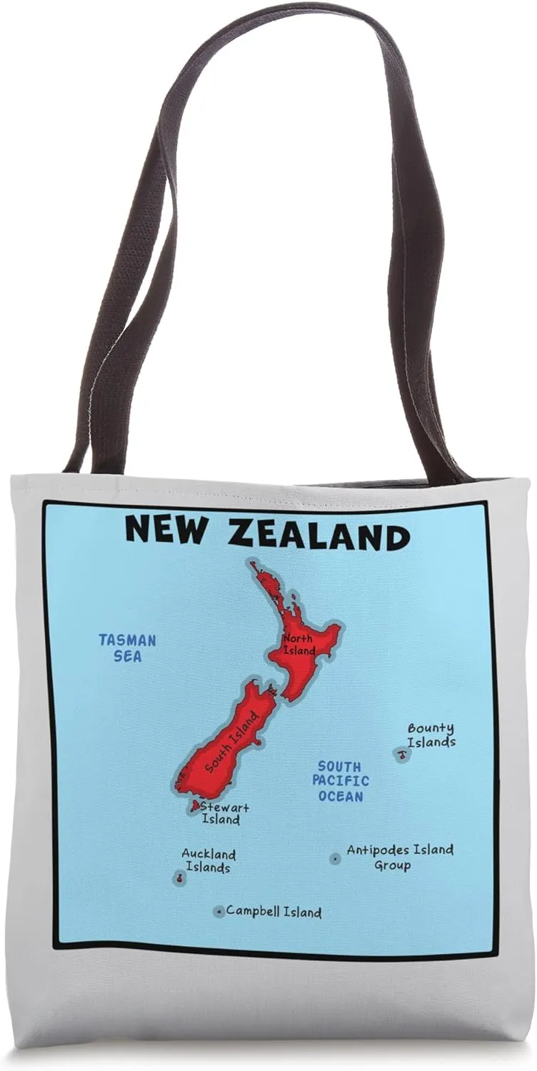 New Zealand Archipelago with the main islands, border seas Tote Bag