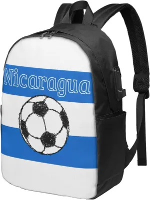Nicaragua Football Soccer Flag Laptop Backpacks Travel Backpack Casual Business Daypack Sport Rucksack Computer Bag Fits up to 17 Inch Notebook with USB Port