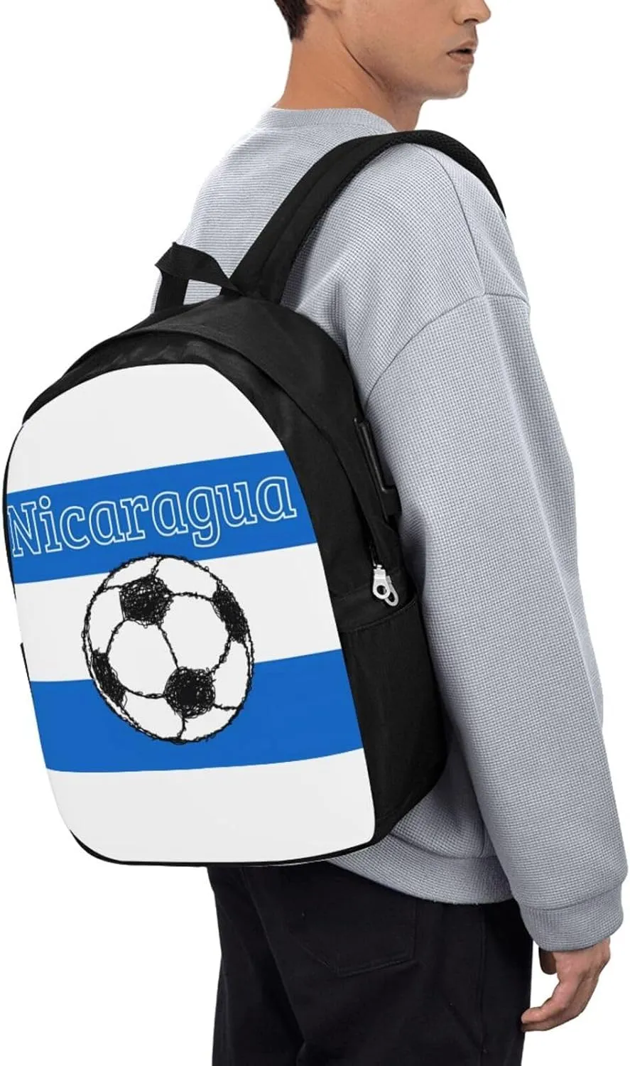 Nicaragua Football Soccer Flag Laptop Backpacks Travel Backpack Casual Business Daypack Sport Rucksack Computer Bag Fits up to 17 Inch Notebook with USB Port