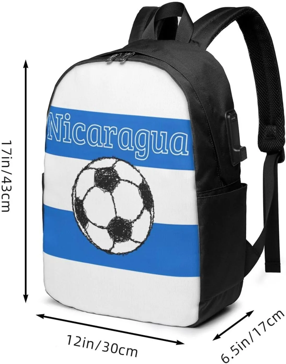 Nicaragua Football Soccer Flag Laptop Backpacks Travel Backpack Casual Business Daypack Sport Rucksack Computer Bag Fits up to 17 Inch Notebook with USB Port