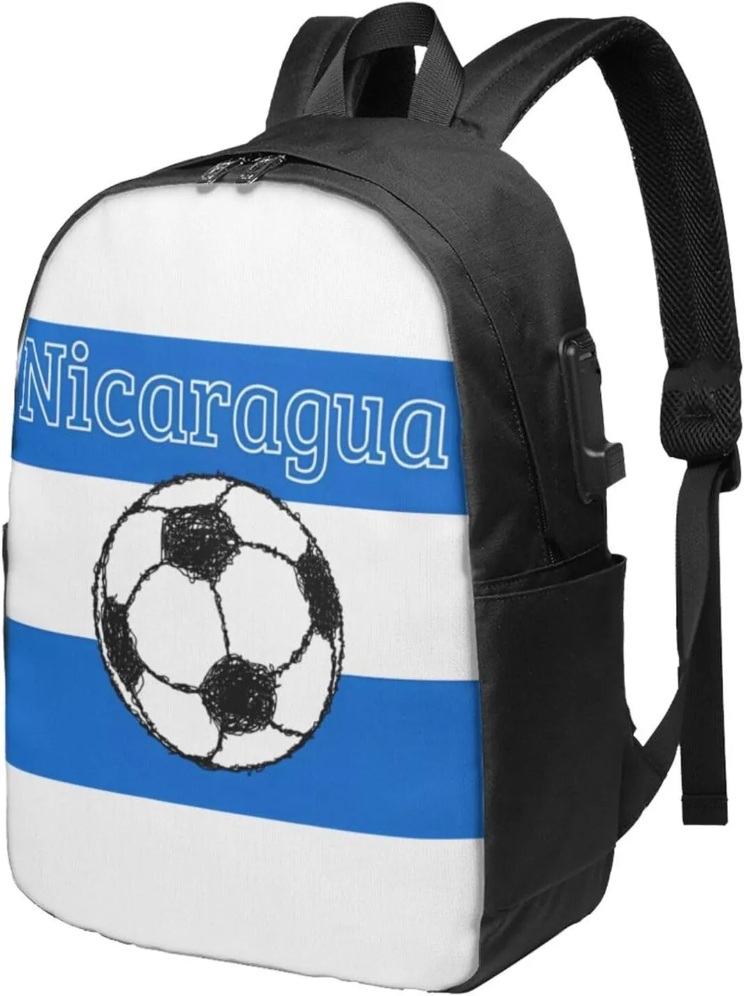 Nicaragua Football Soccer Flag Laptop Backpacks Travel Backpack Casual Business Daypack Sport Rucksack Computer Bag Fits up to 17 Inch Notebook with USB Port