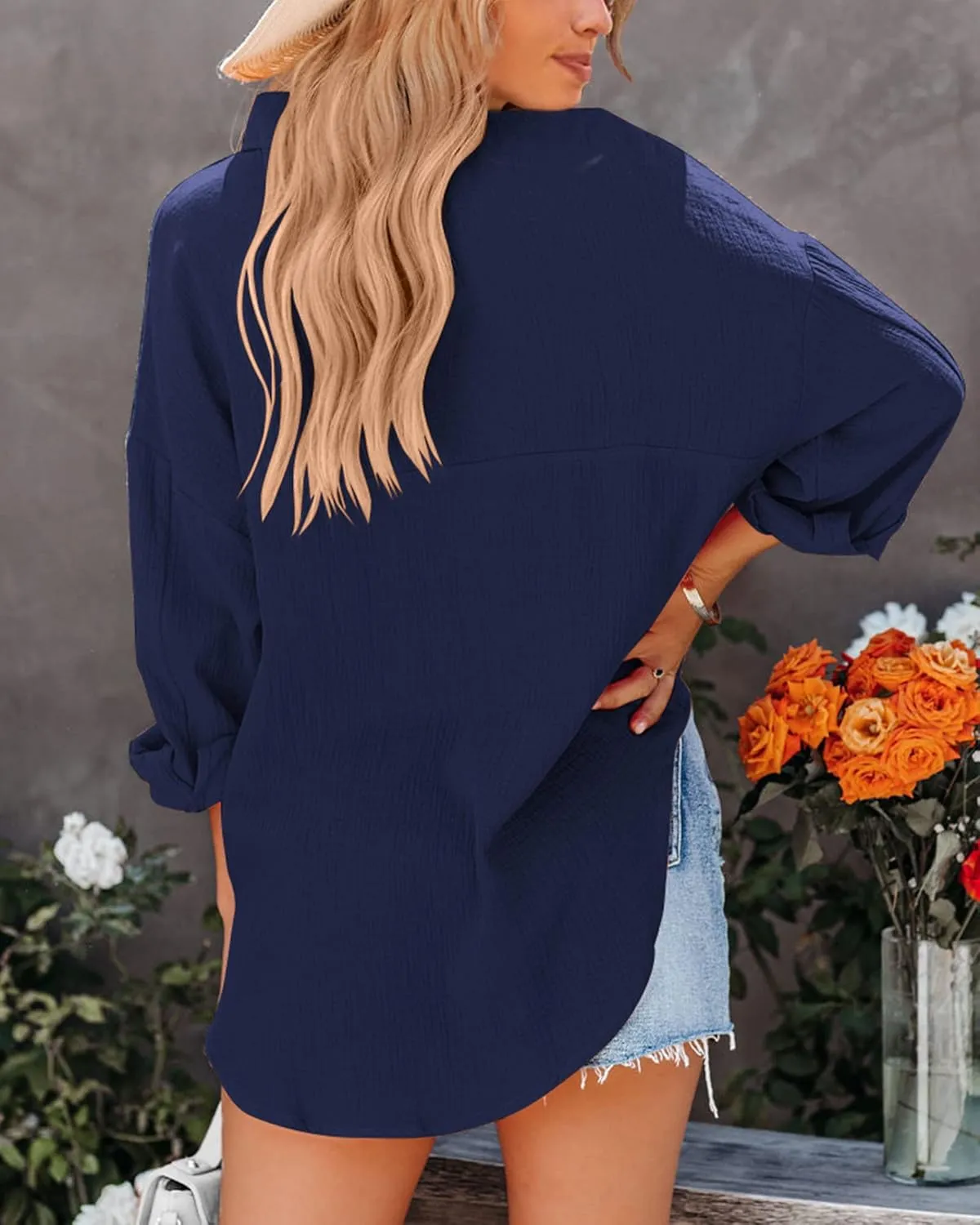 NOLLSOM Casual Shirts for Women Long Sleeve Button Down Blouses Fall 2024 Solid Color Trendy Tops with Pocket