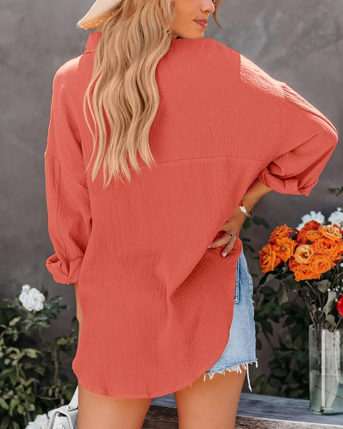 NOLLSOM Casual Shirts for Women Long Sleeve Button Down Blouses Fall 2024 Solid Color Trendy Tops with Pocket