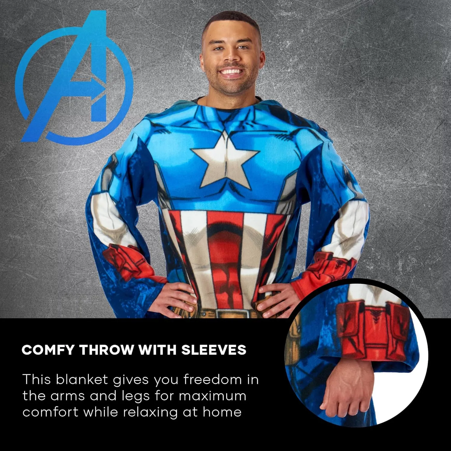 Northwest Comfy Throw Blanket with Sleeves, Adult (48 x 71 in), Captain America