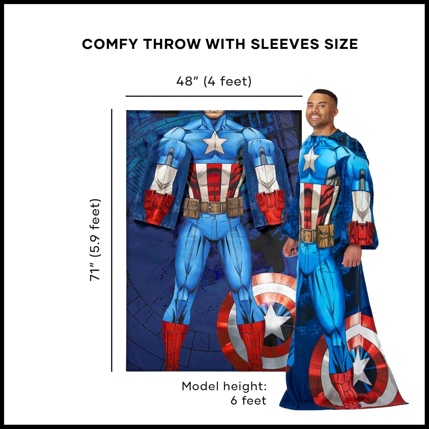 Northwest Comfy Throw Blanket with Sleeves, Adult (48 x 71 in), Captain America