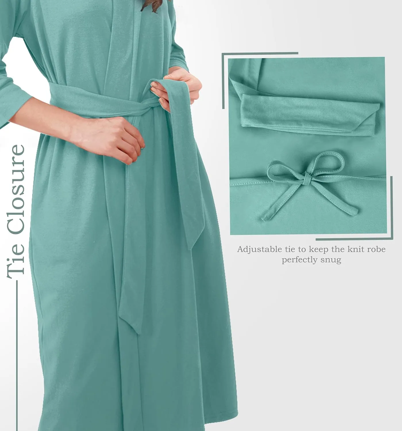 NY Threads Women's Robe Long Knit Bathrobe 3/4 Sleeves Soft Kimono Lightweight Loungewear