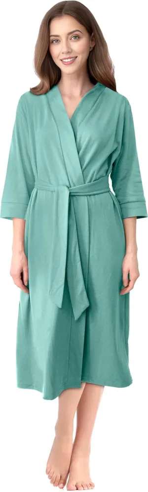 NY Threads Women's Robe Long Knit Bathrobe 3/4 Sleeves Soft Kimono Lightweight Loungewear