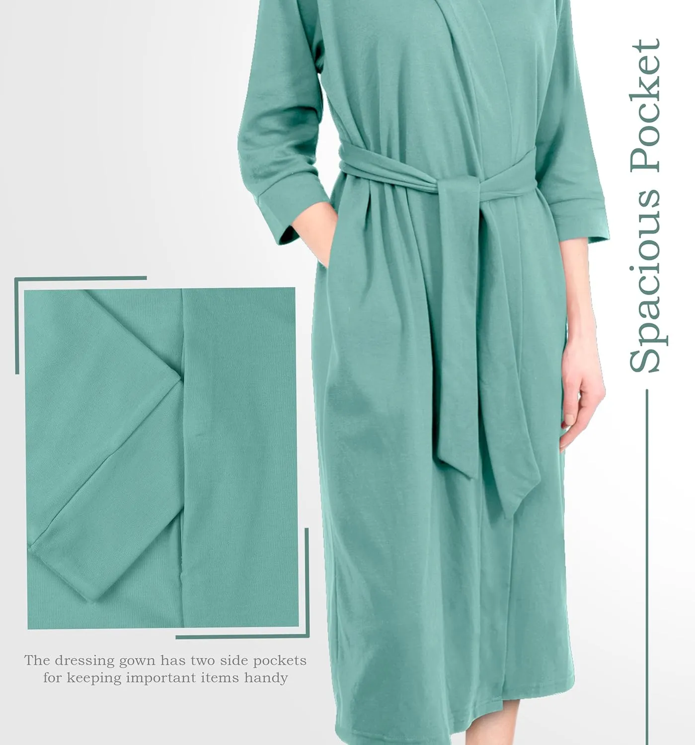 NY Threads Women's Robe Long Knit Bathrobe 3/4 Sleeves Soft Kimono Lightweight Loungewear