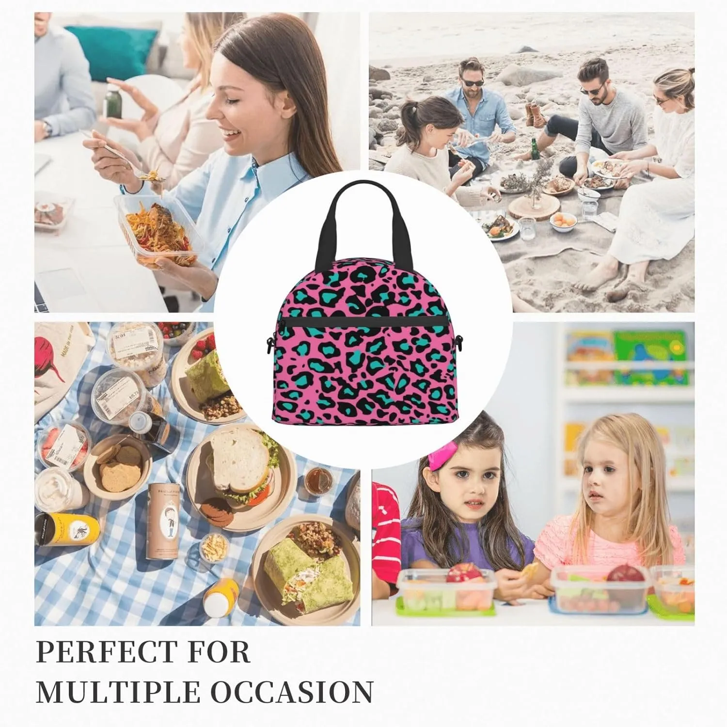Ocean Theme,Insulated Reusable Lunch Bag Adult Large Lunch Box for Women and Men,Maritime Pattern,Adjustable Shoulder Strap,Front Zipper Pocket,Dark Blue Green White