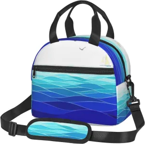 Ocean Waves Sailboat With Birds Maritime Print Lunch Bag With Adjustable Shoulder Strap,Leakproof,Tote Bag For Office Work,Picnic And Outdoor