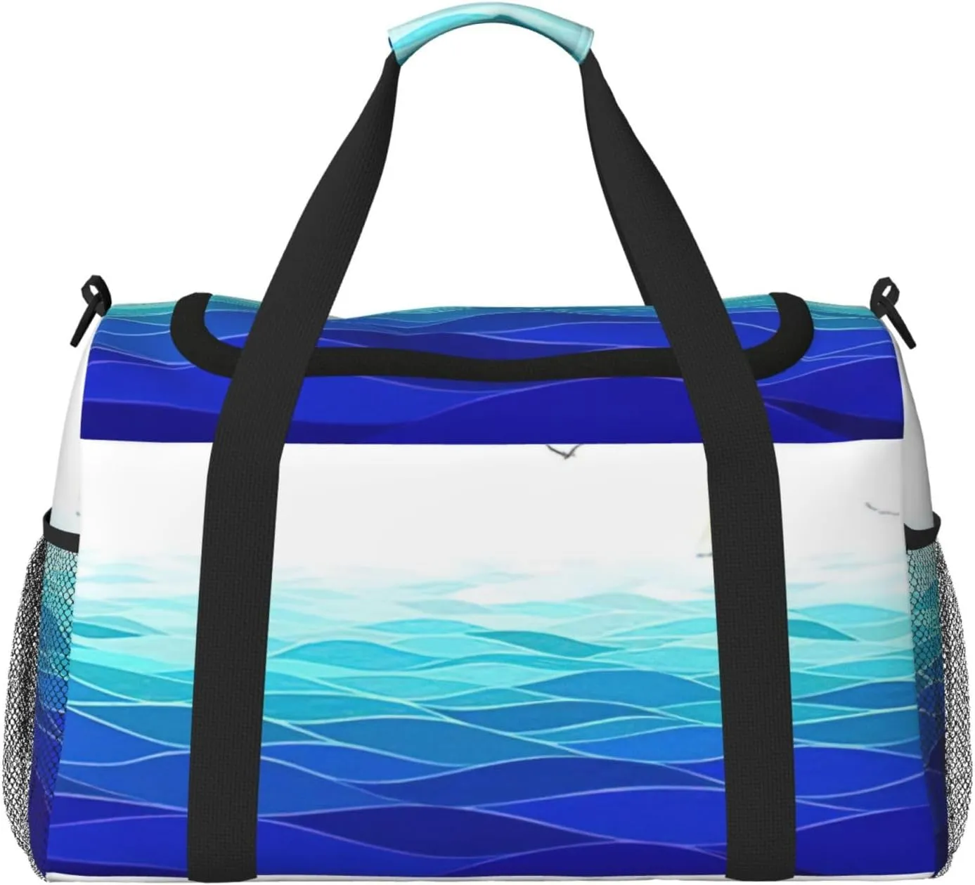 Ocean Waves Sailboat With Birds Maritime Weekender Overnight Carry On Bag, For Women Men, Perfect For Frequent Flyers