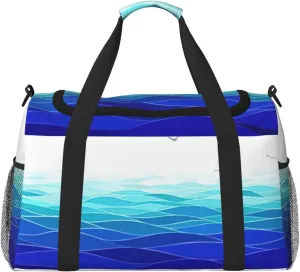Ocean Waves Sailboat With Birds Maritime Weekender Overnight Carry On Bag, For Women Men, Perfect For Frequent Flyers