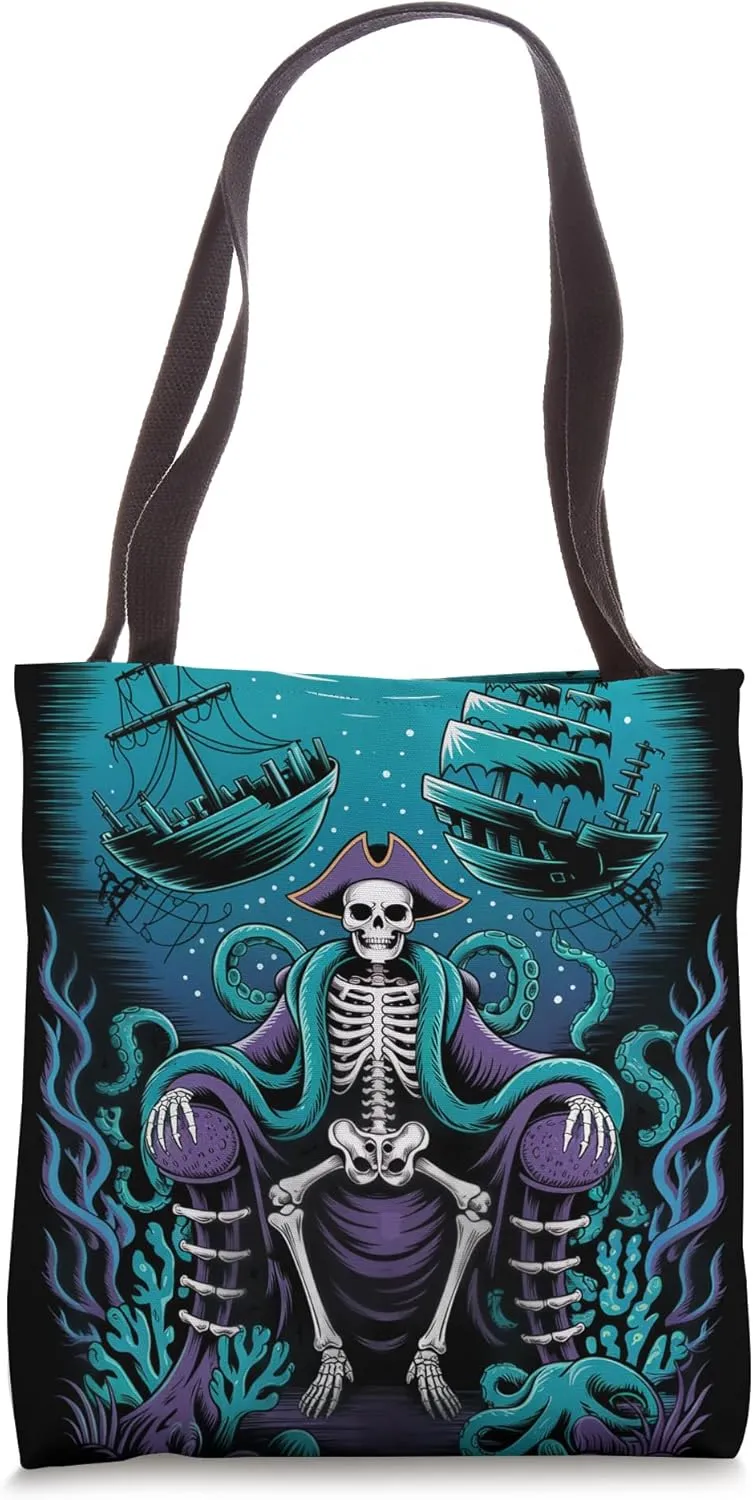 Octopus Kraken Pirate Skeleton Throne Abyss Tote Bag
