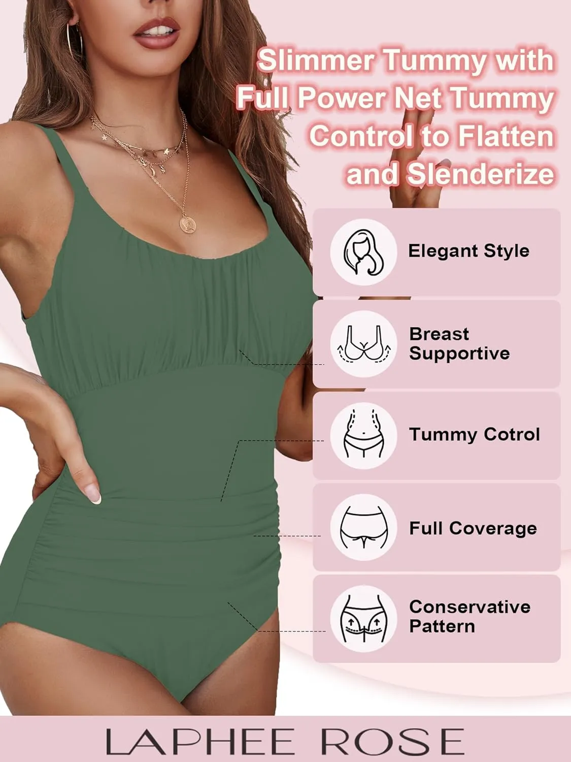 One Piece Swimsuit for Women Tummy Control Bathing Suits Ruched Swimwear