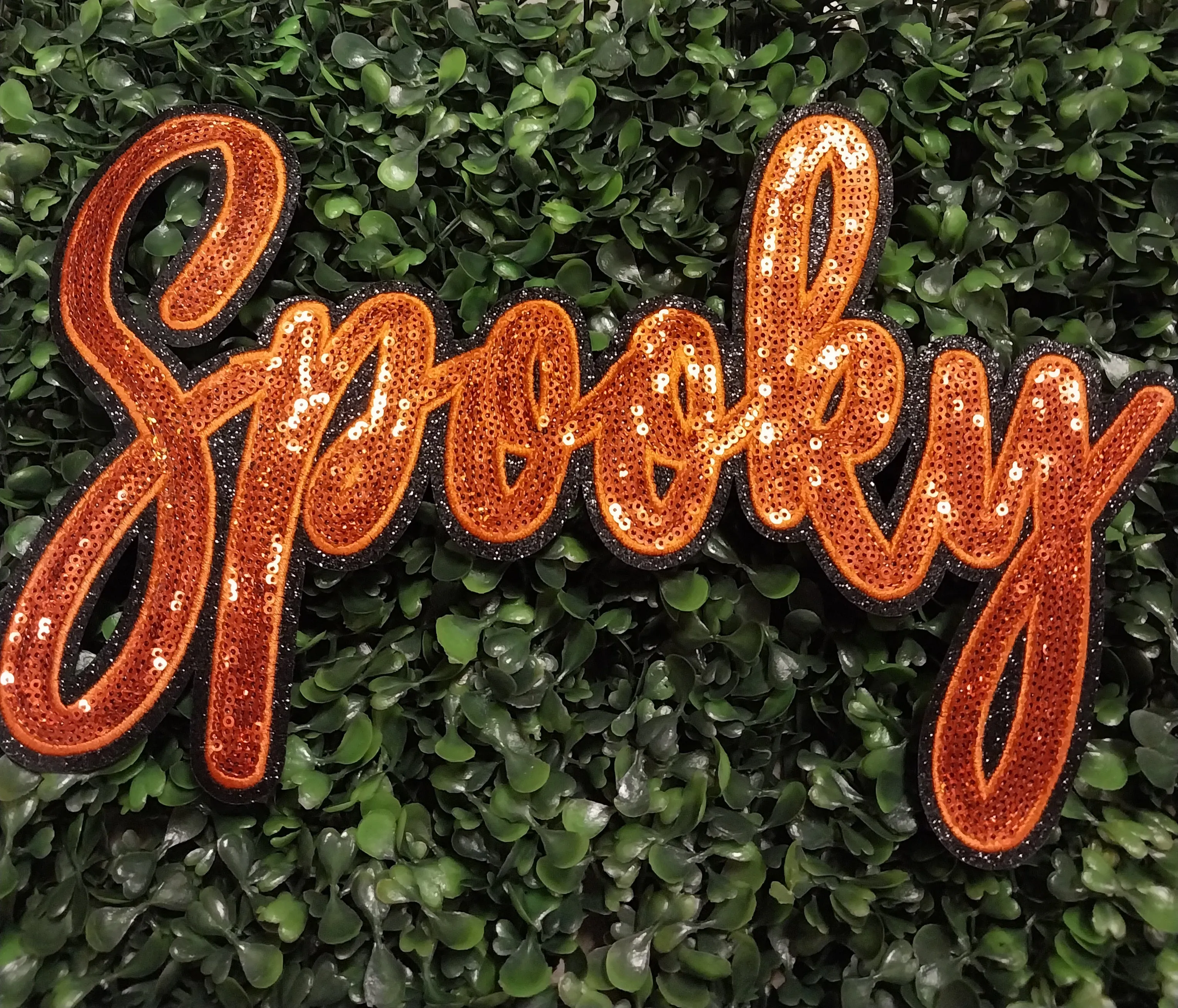 Orange Cursive Sequin Spooky....Patches Only