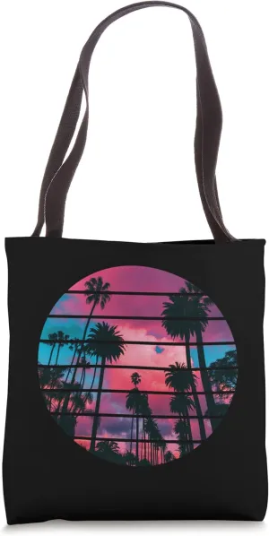palm trees and sunsets in bright tropical color, men, women Tote Bag