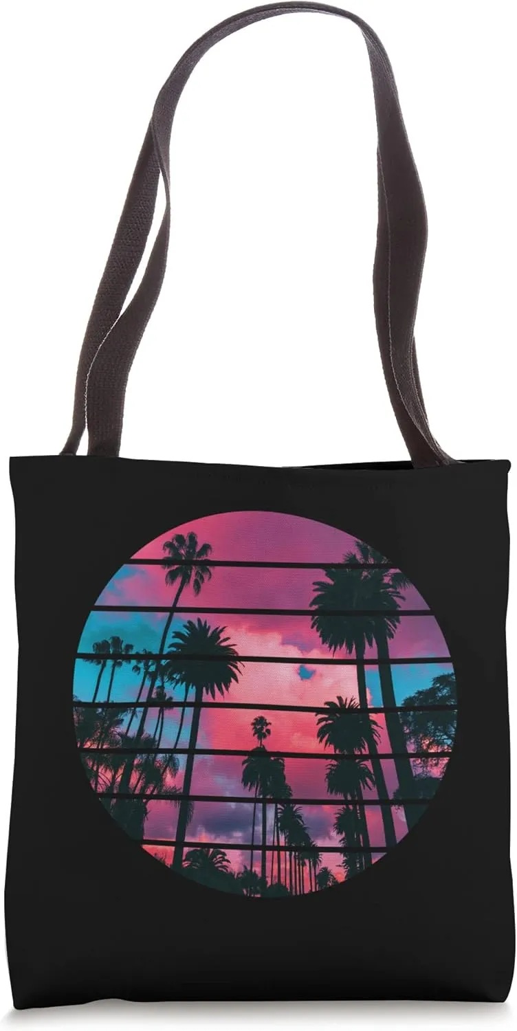 palm trees and sunsets in bright tropical color, men, women Tote Bag