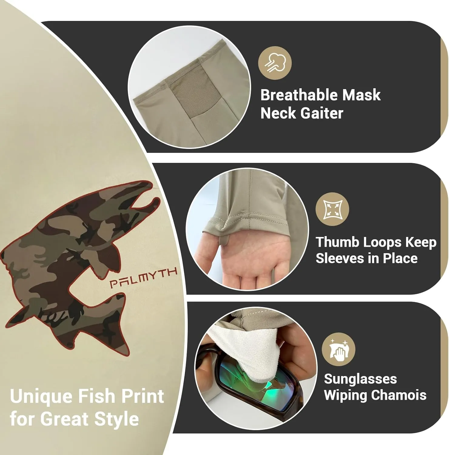 Palmyth Fishing Hoodie for Men Long Sleeve with Mask Sun Protection UV UPF 50  Shirts Neck Gaiter