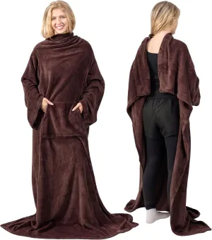 PAVILIA Blanket with Sleeves for Adult Women Men, Soft Warm Wearable Blanket Fleece Wrap Throw, Robe Blanket Gift