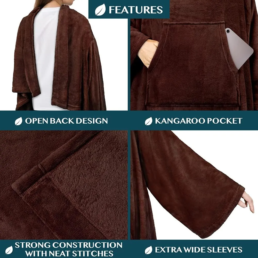 PAVILIA Blanket with Sleeves for Adult Women Men, Soft Warm Wearable Blanket Fleece Wrap Throw, Robe Blanket Gift
