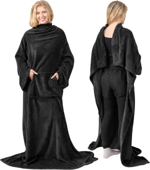 PAVILIA Blanket with Sleeves for Adult Women Men, Soft Warm Wearable Blanket Fleece Wrap Throw, Robe Blanket Gift