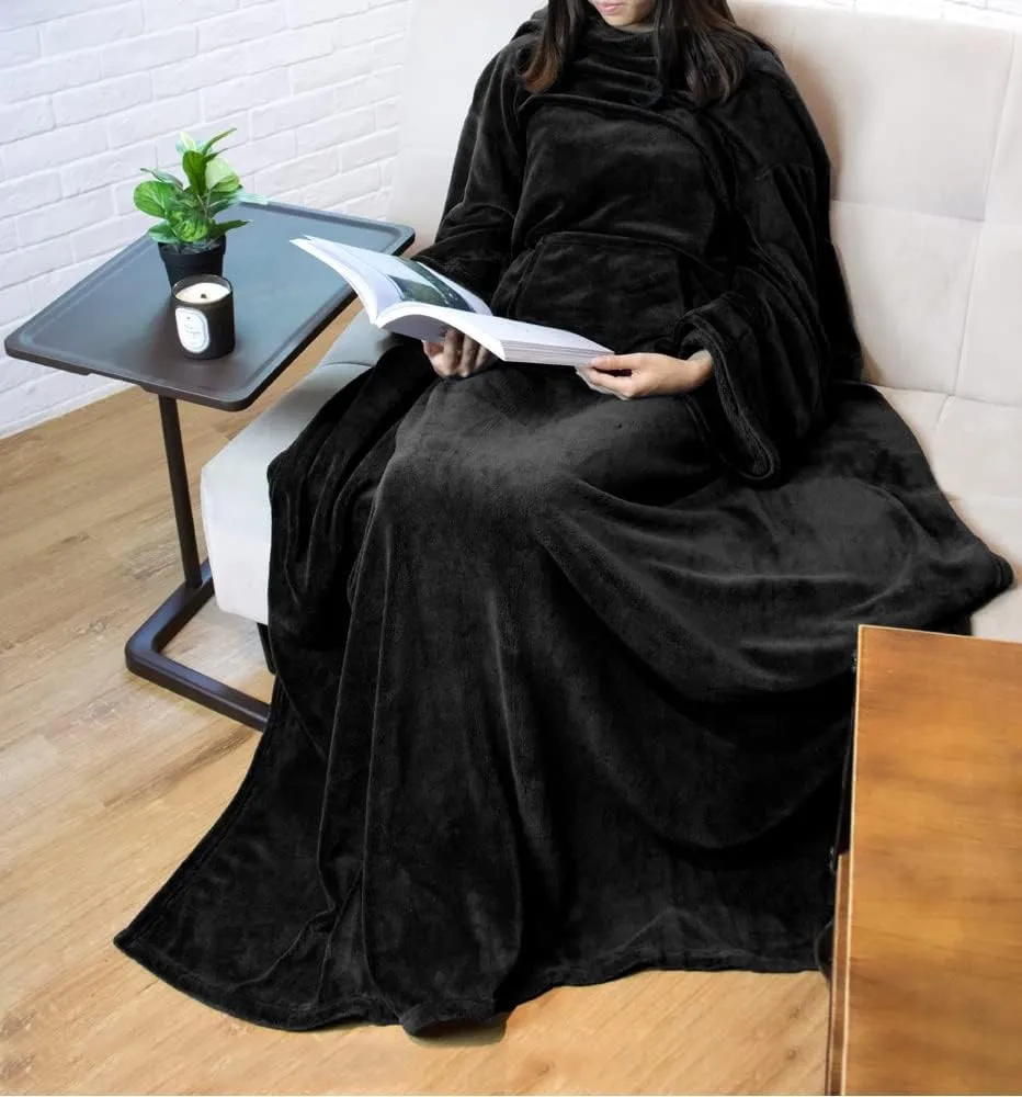 PAVILIA Blanket with Sleeves for Adult Women Men, Soft Warm Wearable Blanket Fleece Wrap Throw, Robe Blanket Gift