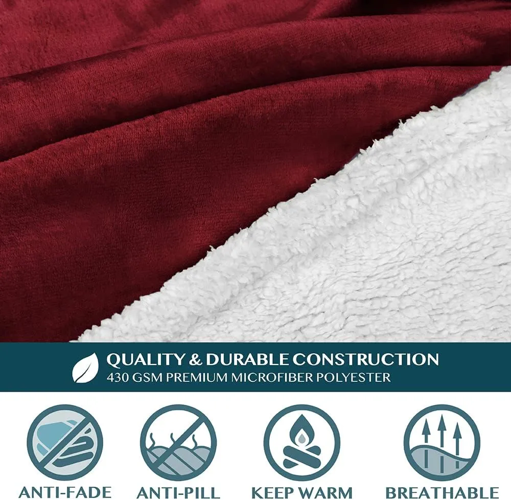 PAVILIA Sherpa Wearable Blanket with Sleeves and Pocket, Plush Thick Cozy Body Blanket Wrap for Adult Women Men, Christmas Gift for Wife Mom, Burgundy Red