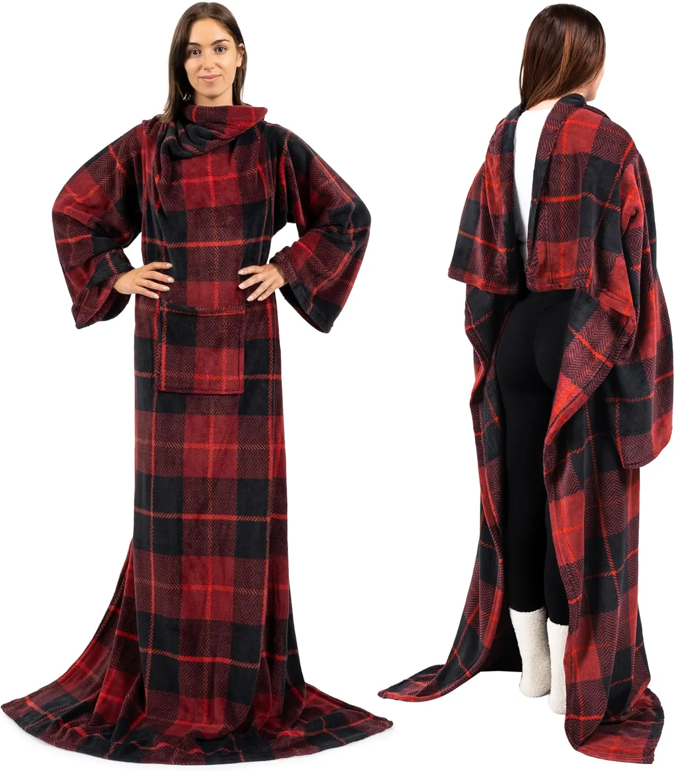PAVILIA Wearable Blanket with Sleeves for Adult Women Men, Cozy Fleece Warm Wrap Throw with Arms, Gifts for Christmas, Wife