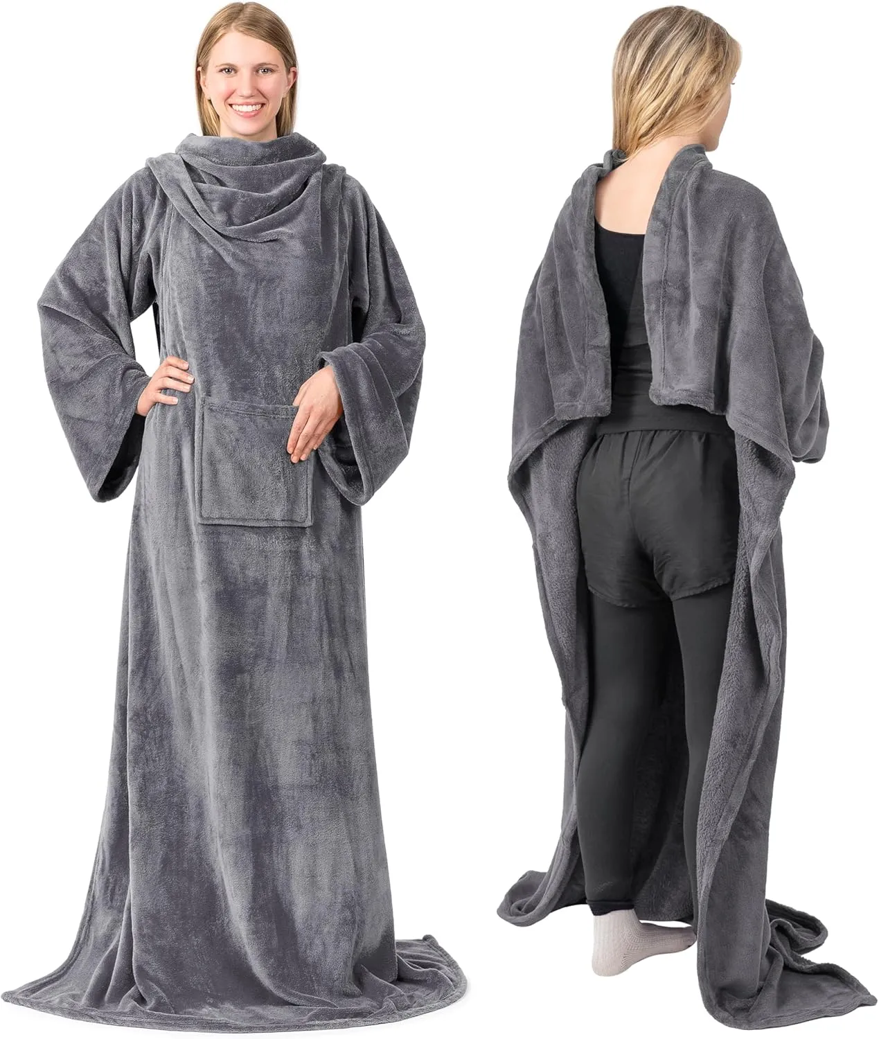 PAVILIA Wearable Blanket with Sleeves for Adult Women Men, Cozy Fleece Warm Wrap Throw with Arms, Gifts for Christmas, Wife