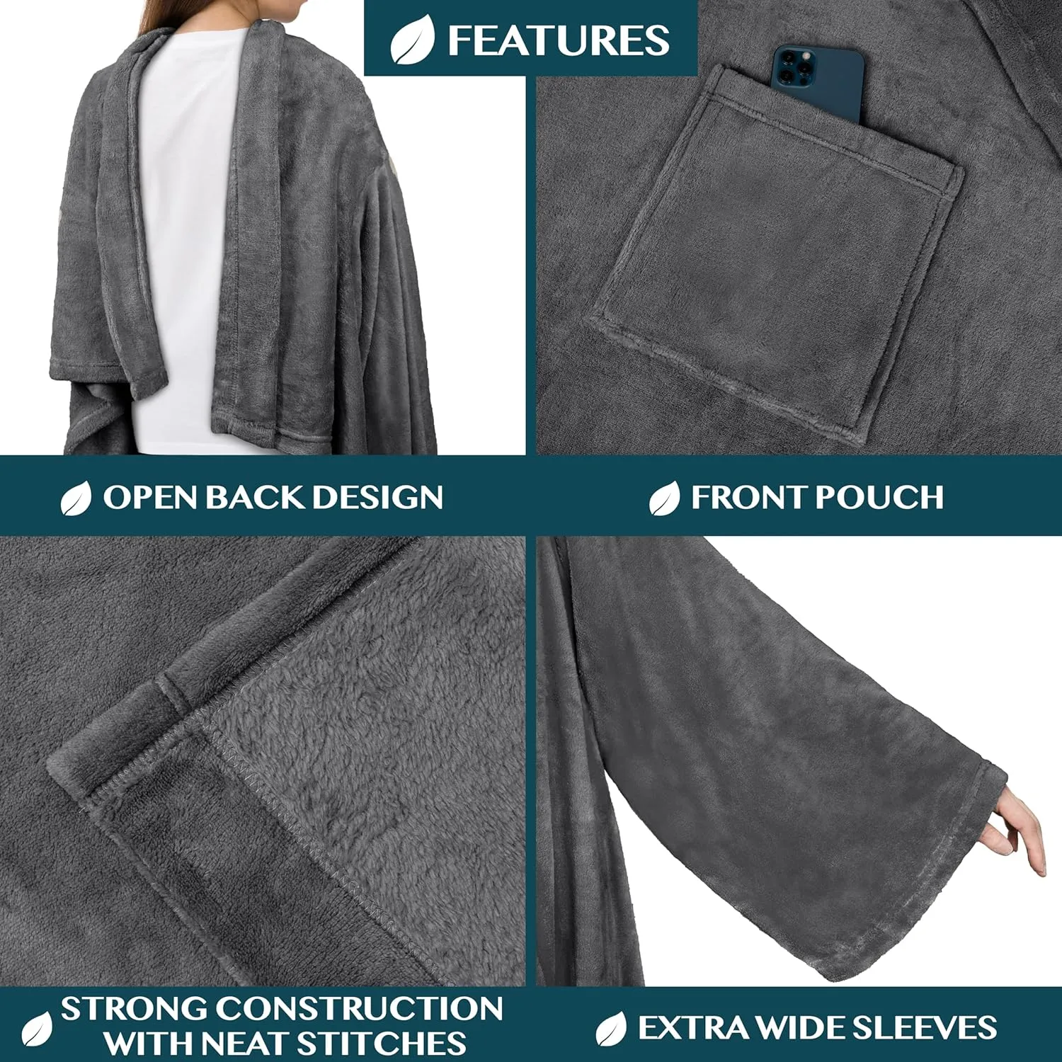 PAVILIA Wearable Blanket with Sleeves for Adult Women Men, Cozy Fleece Warm Wrap Throw with Arms, Gifts for Christmas, Wife