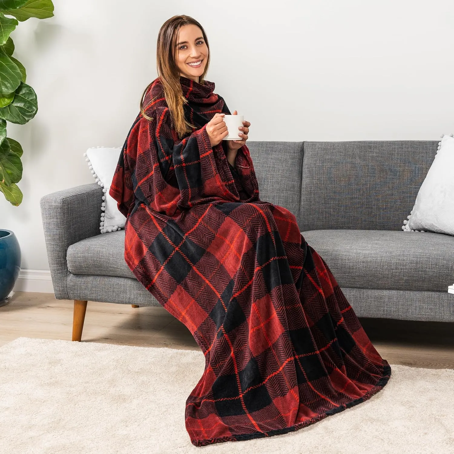 PAVILIA Wearable Blanket with Sleeves for Adult Women Men, Cozy Fleece Warm Wrap Throw with Arms, Gifts for Christmas, Wife