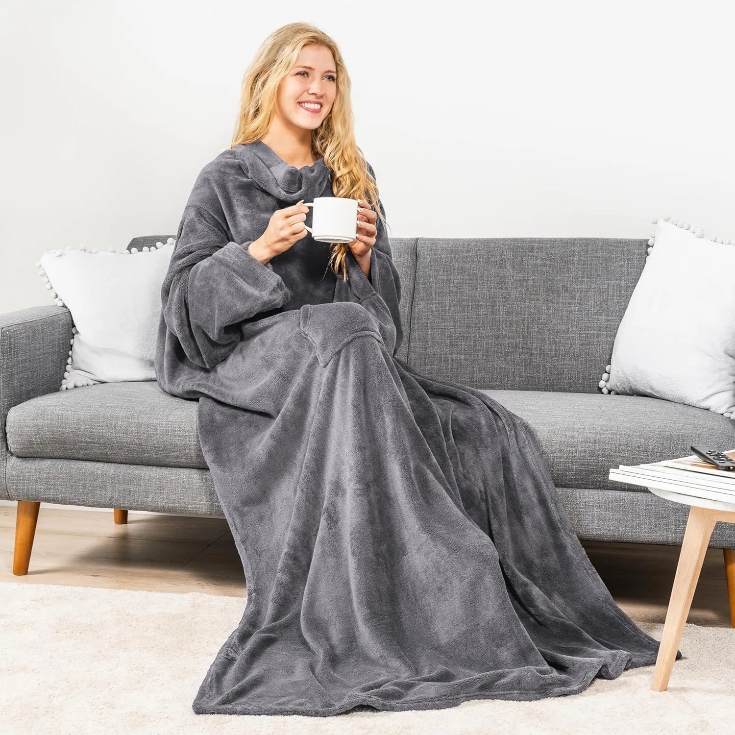 PAVILIA Wearable Blanket with Sleeves for Adult Women Men, Cozy Fleece Warm Wrap Throw with Arms, Gifts for Christmas, Wife