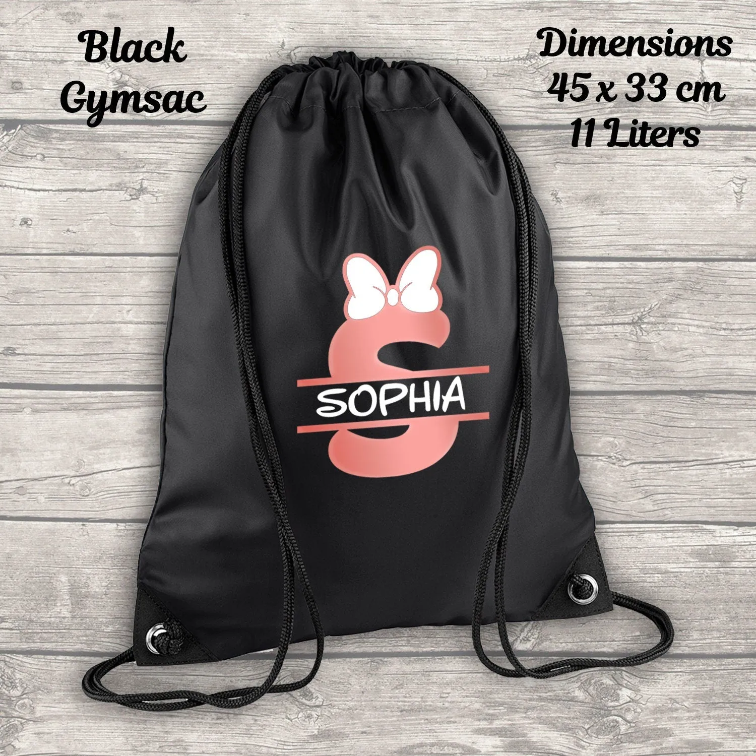 Personalised Backpack Kids 18 12 or 9 Litre Boys Girls Initial Name Lunch Bag Water Bottle Pencil Case School PE Bag Back To School Black
