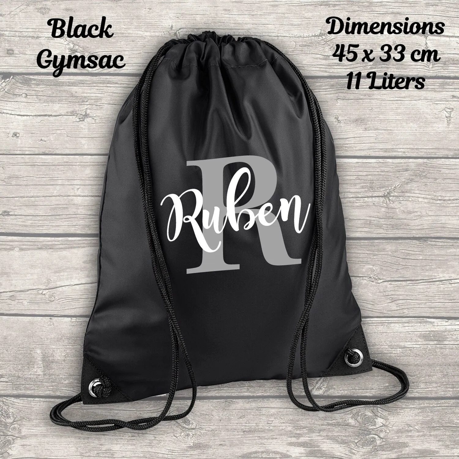 Personalised Backpack Kids 18 12 or 9 Litre Boys Girls Initial Name Lunch Bag Water Bottle Pencil Case School PE Bag Back To School Black