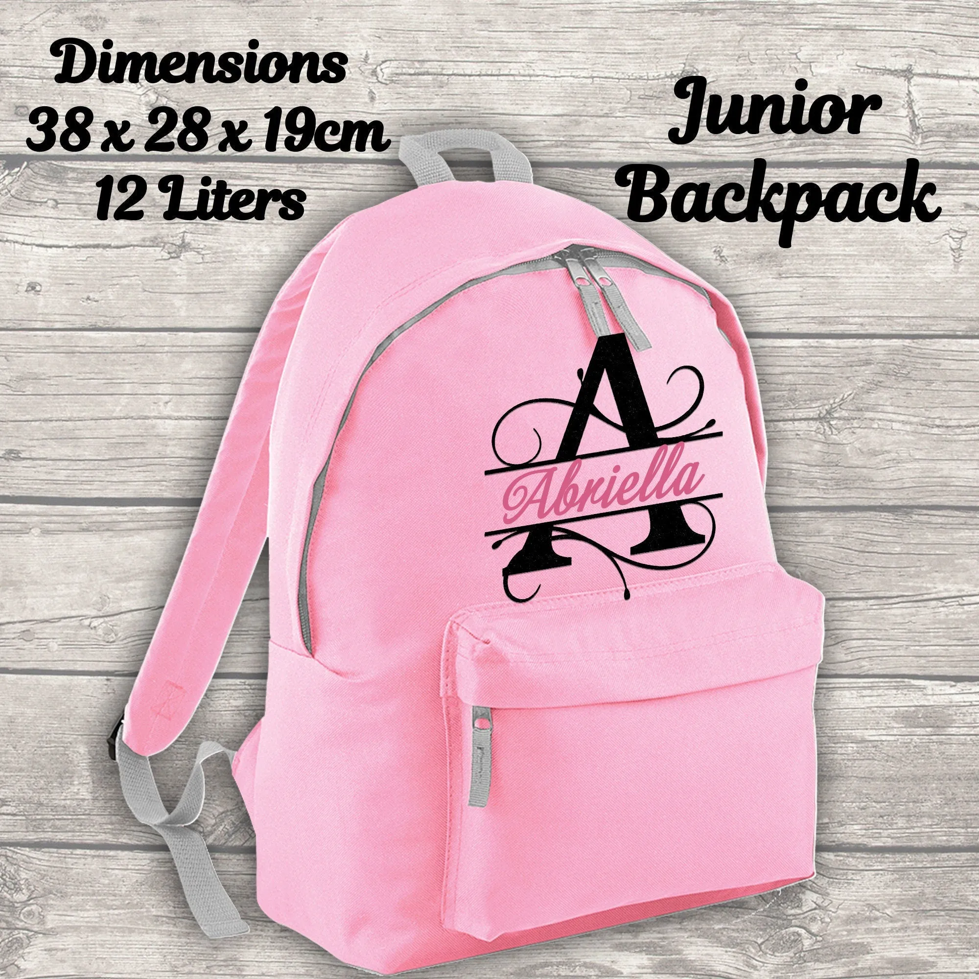 Personalised Backpack Kids 18 12 or 9 Litre Boys Girls Initial Name Lunch Bag Water Bottle Pencil Case School PE Bag Back To School Pink
