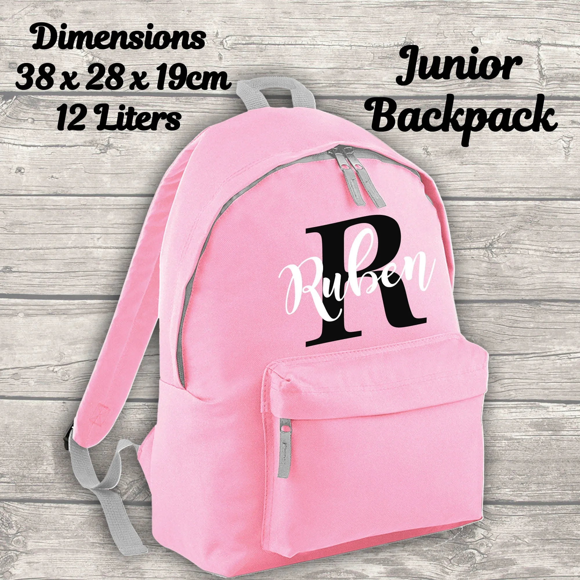 Personalised Backpack Kids 18 12 or 9 Litre Boys Girls Initial Name Lunch Bag Water Bottle Pencil Case School PE Bag Back To School Pink