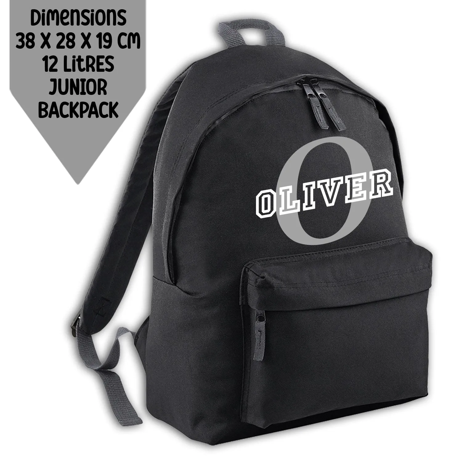 Personalised Backpack Kids 18 12 or 9 Litre Initial and Name Lunch Bag Water Bottle Pencil Case School PE Bag Back To School Black