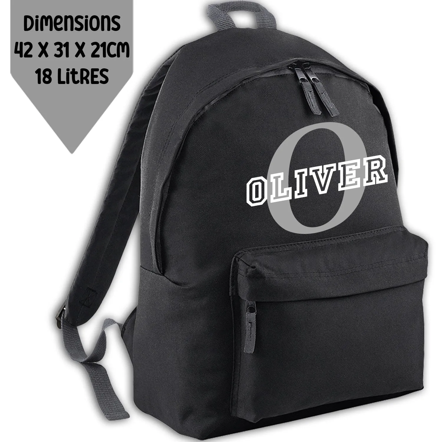 Personalised Backpack Kids 18 12 or 9 Litre Initial and Name Lunch Bag Water Bottle Pencil Case School PE Bag Back To School Black