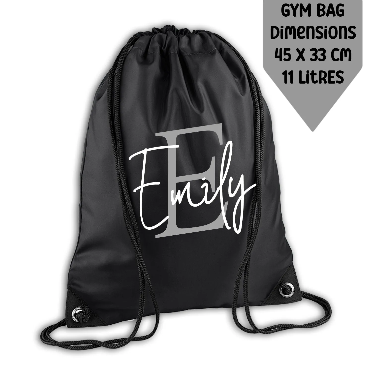 Personalised Backpack Kids 18 12 or 9 Litre Initial and Name Lunch Bag Water Bottle Pencil Case School PE Bag Back To School Black