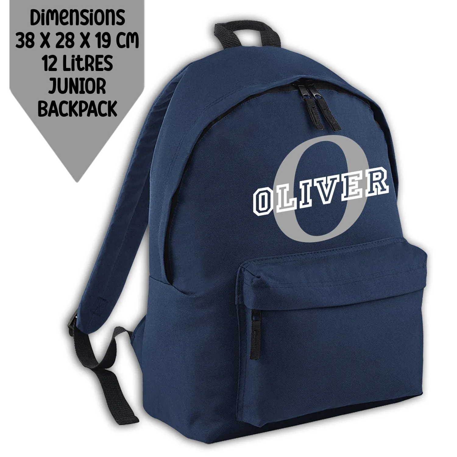 Personalised Backpack Kids 18 12 or 9 Litre Initial and Name Lunch Bag Water Bottle Pencil Case School PE Bag Back To School Navy