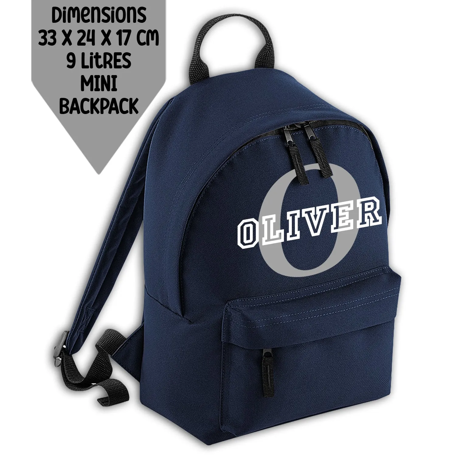 Personalised Backpack Kids 18 12 or 9 Litre Initial and Name Lunch Bag Water Bottle Pencil Case School PE Bag Back To School Navy