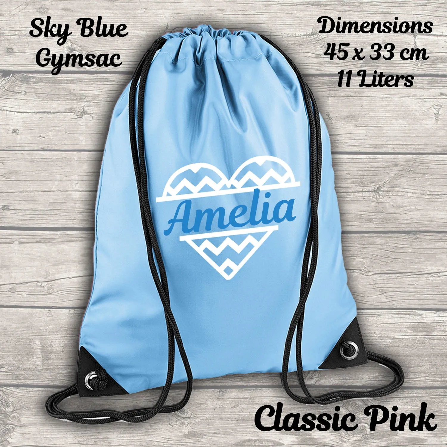 Personalised Heart Backpack Kids 18 or 9 Litre Boys Girls Name Lunch Bag Water Bottle Pencil Case School PE Bag Back To School Sky Blue