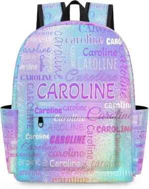 Personalized Backpack Bag with Name Lightweight Custom Shoulder Bags Waterproof Casual Backpacks Travel Laptop Bag 15.1in, Gradient Blue Purple