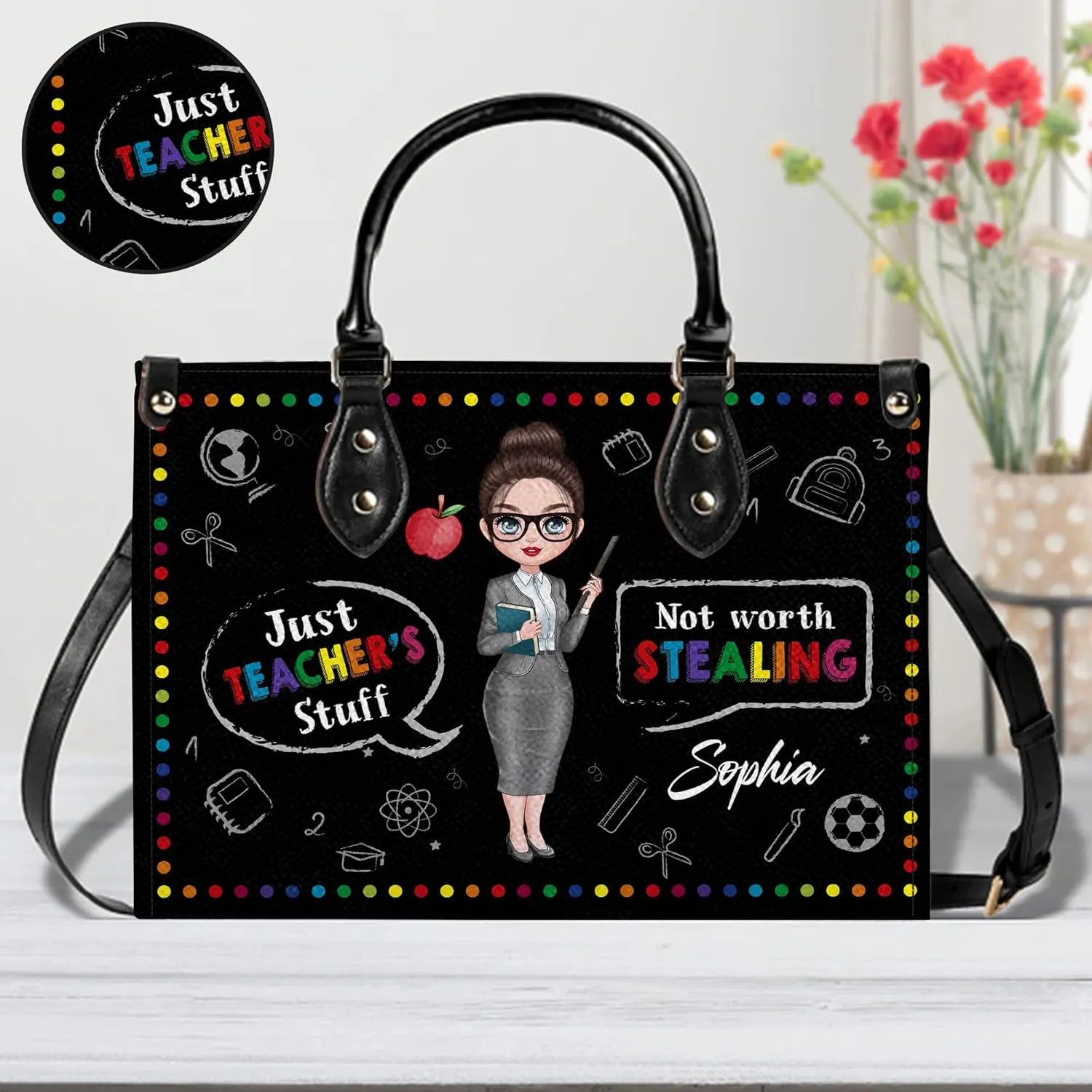 Personalized Teacher Leather Handbag It Takes A Big Heart To Teach Little Minds Custom Name Gifts for Women